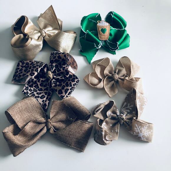 Set of 6 Baby Girl's Hair Bows Coffee Christmas Leopard Gold Southern Boutique - Picture 9 of 10